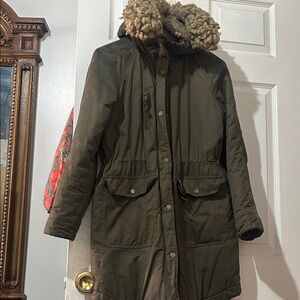 Women's Olive Parka with Faux Fur Hood